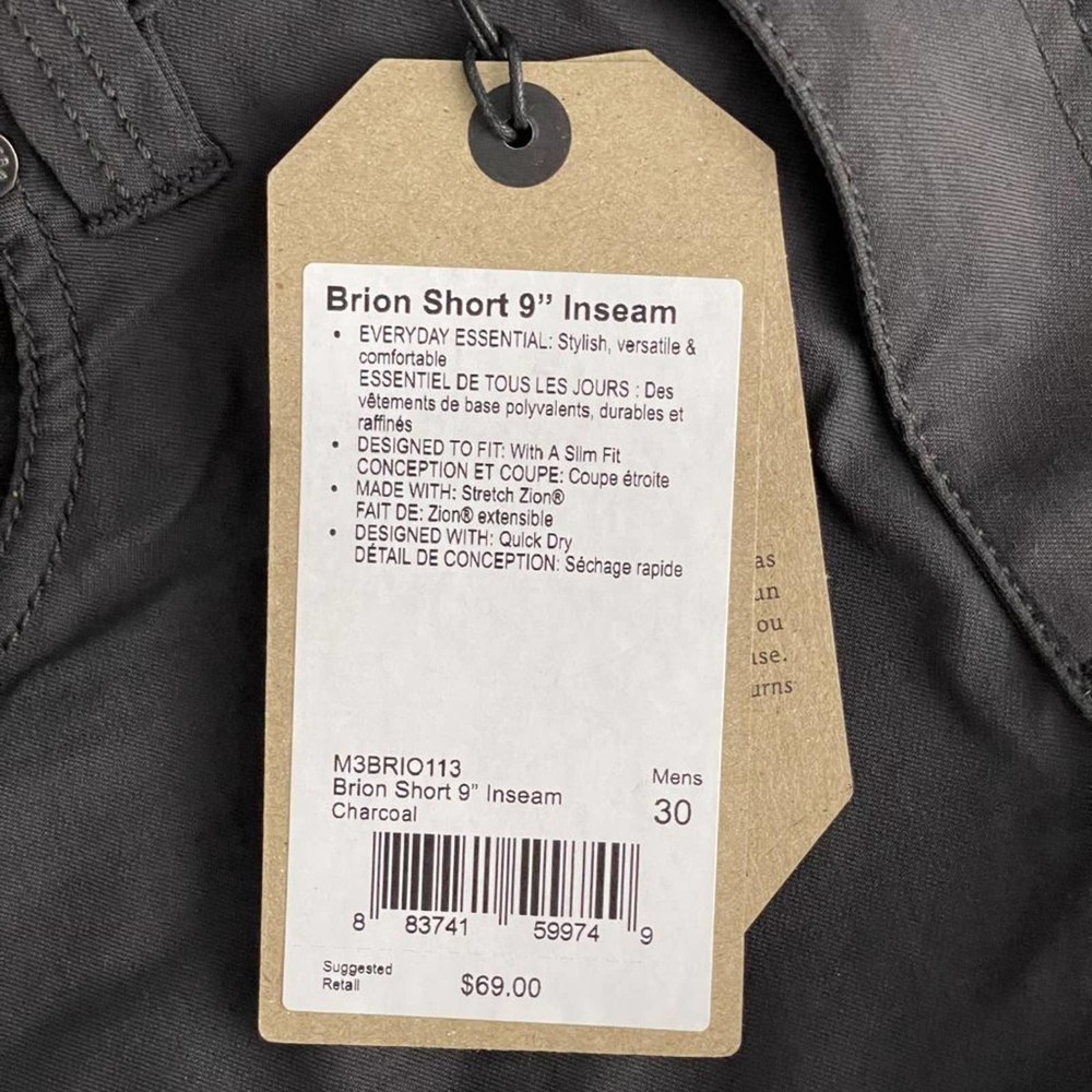 NWT prAna Brion Short 9" Inseam 30W Charcoal Abrasion Resistant Reinforced Rivet - Picture 13 of 15